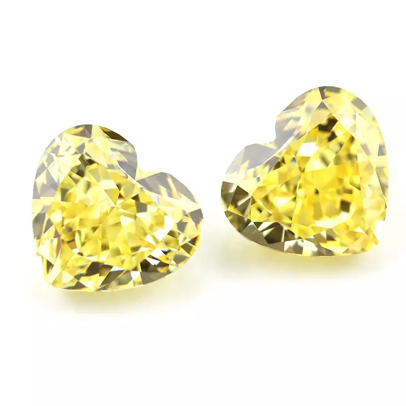 canary yellow crushed ice heart cut cubic zirconia wholesale price